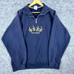 Vintage Le Best Puerto Vallarta Lizards Sweatshirt Men XL Navy Blue 1/4 Zip‎